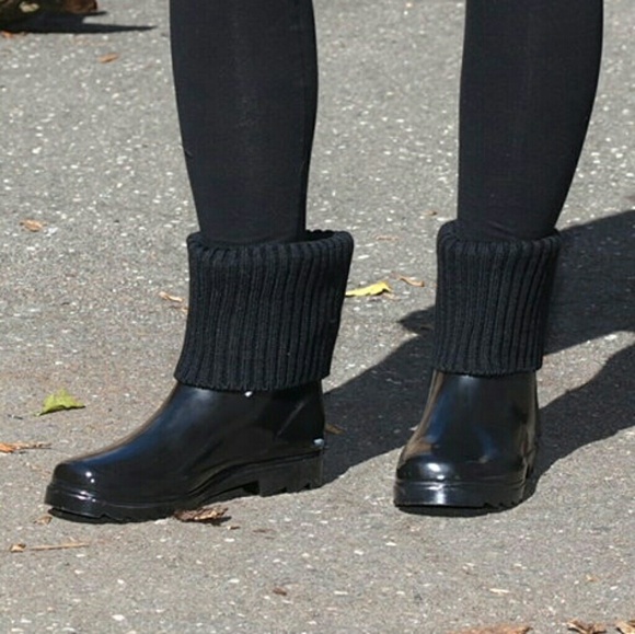 Women Ankle Rain boots with Cuff,  #1906, Black - Picture 1 of 4
